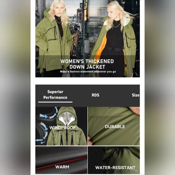 Orolay Women's Thickened Down Jacket Green Medium NWOT Hooded Outerwear FullZip - Picture 9 of 9